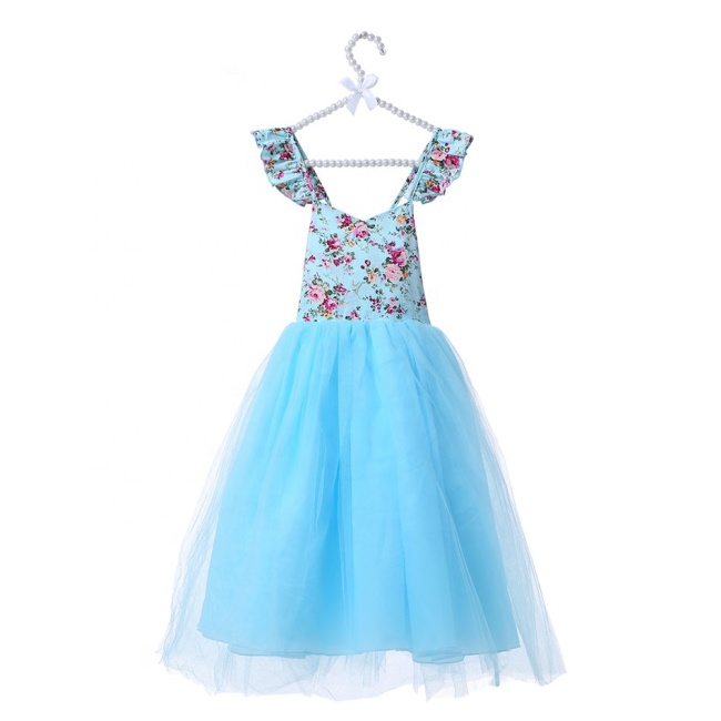 Floral Kids Girls Birthday Party Backless Tulle Tutu Dress