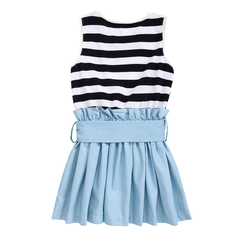Wholesale Little Girl Denim Dress Baby Cotton Dresses Girls sleeveless Stripes Denim Dress