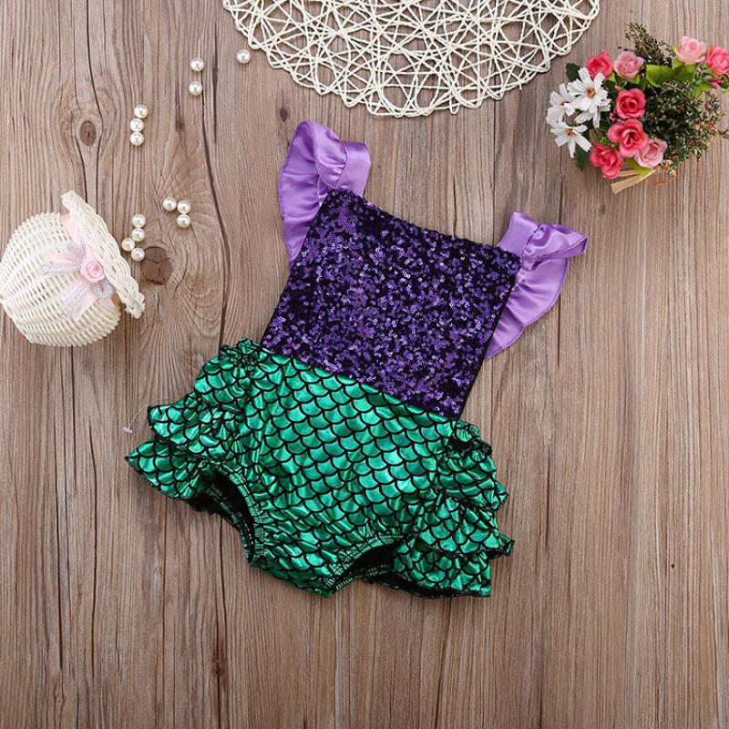 Wholesale European Designer Fashionable Clothes Baby mermaid Prints Happy Clothing Bulk for Girl of 2 6 Years