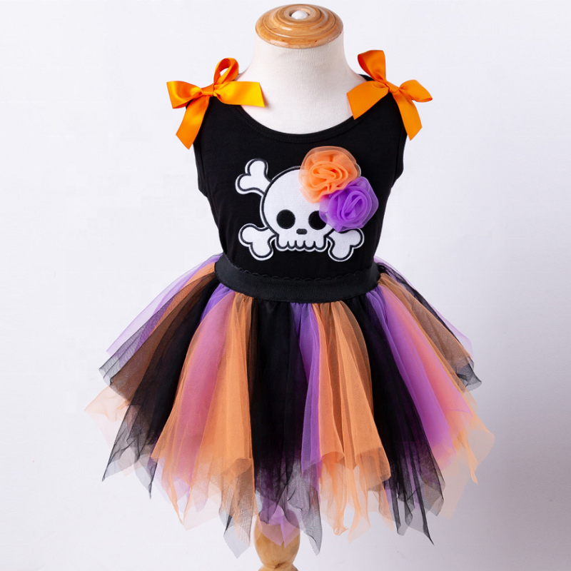 New arrival halloween baby vest sleeveless trendy punk toddler tulle pleated skirt