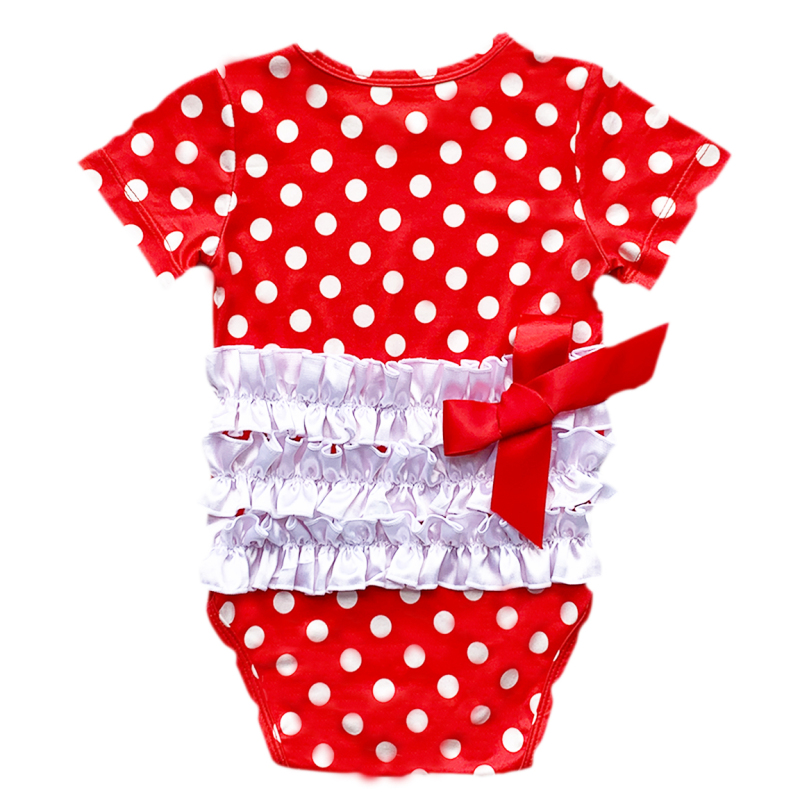 New arrival summer pink polka dots bodysuit baby boutique icing romper with ribbon bow