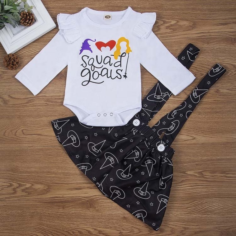 2021 halloween trendy ruffle toddler girl Letter suspender dress