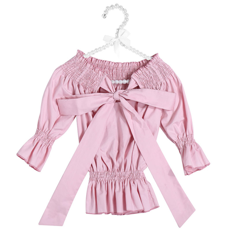 High  Quality Fashion  Baby Girl Summer Clothes Wholesale Bow Knot Smocking Children Top For Girl