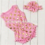 New designs popular romper gold dot cotton jumpsuit kids clothes wholesale cotton pompom bodysuit for baby girls with bows