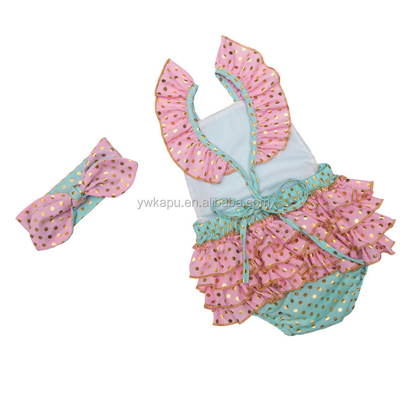 Baby boutique clothing infant onesie set baby girl ruffle bubble romper with headband