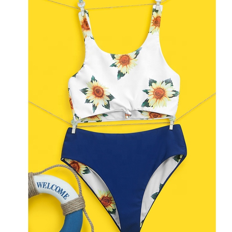 Factory two piece sexy high waist flower swimsuits wimwear