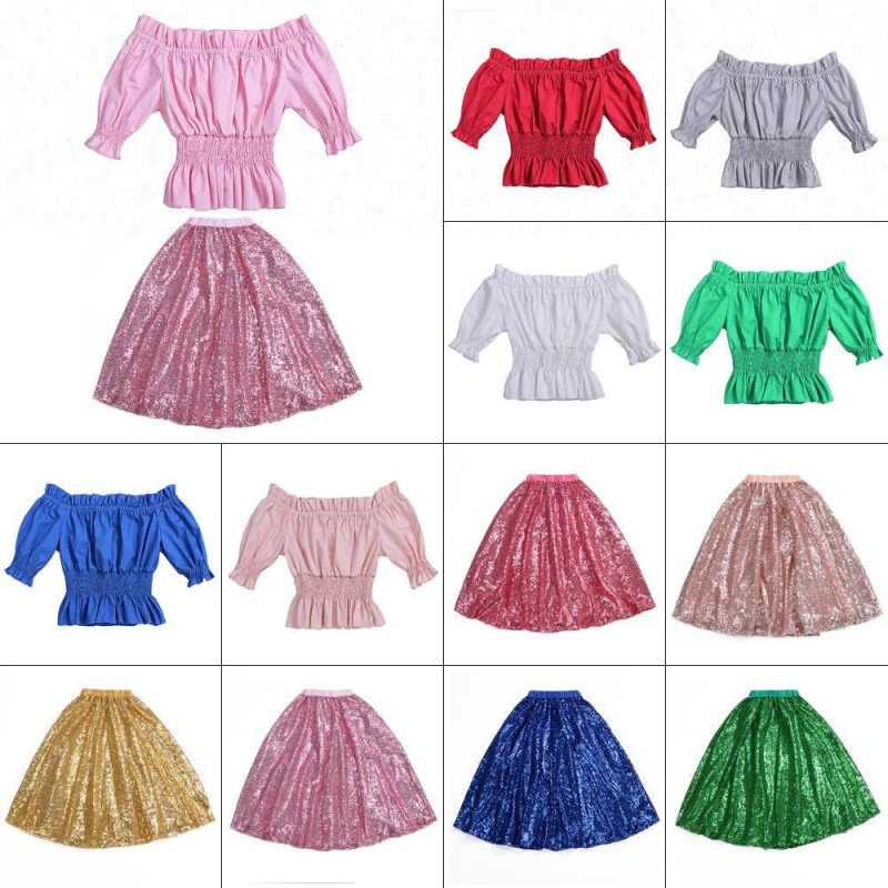 Wholesale Toddler Girl Clothes New Design Smock Top And Sequin Skirt Set
