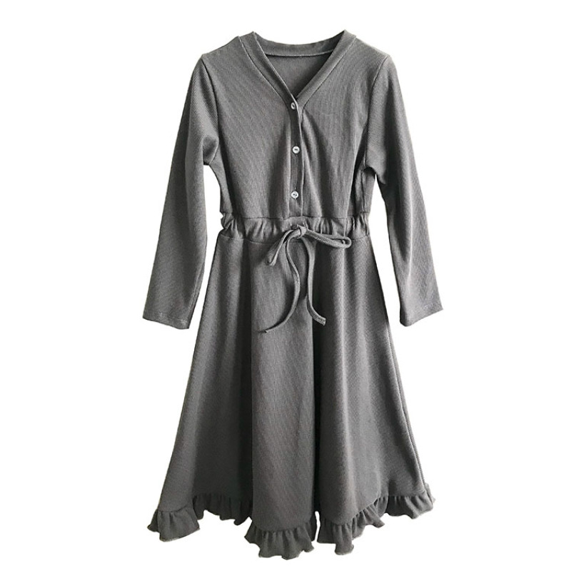 Baby Girl Dress Fashion High Quality Ribbed Autumn Long Sleeves Maxi Cotton for Children 100% Cotton Solid Pattern 1pc/opp Bag