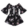Wholesale oem fall Smocked flutter sleeves baby girl floral knit baby rompers
