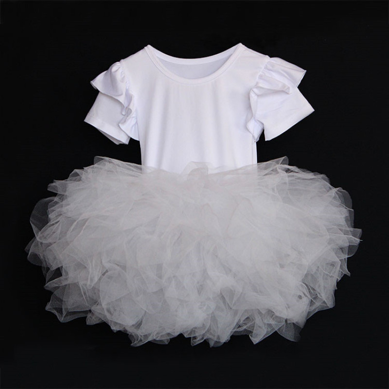 Ruffle Sleeve Cute Princess Pink Birthday Party Tutu Dance Dress For Girl