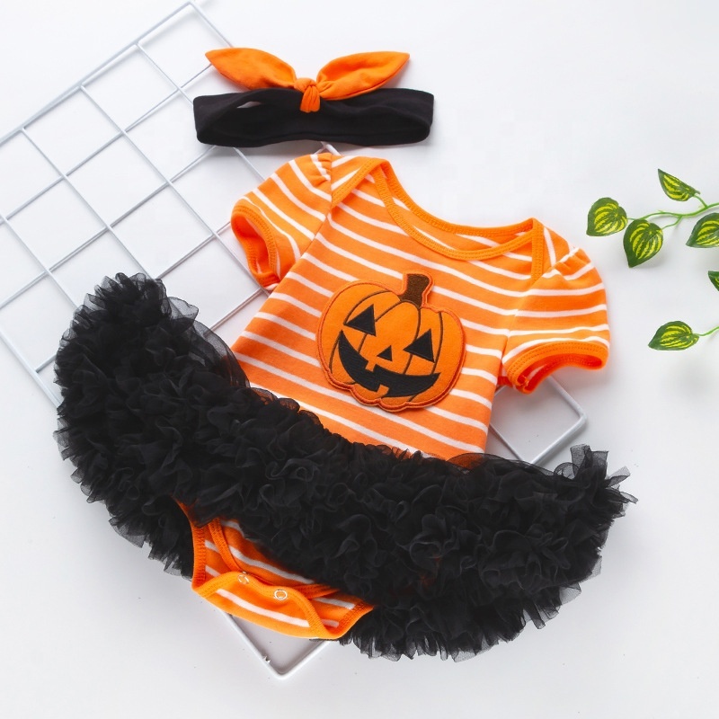 2021 cute cartoon pumpkin puff short sleeve tutu pettiskirt luxury baby dresses