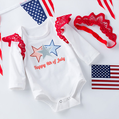 4th of July infant 2pcs headband long sleeves cotton romper