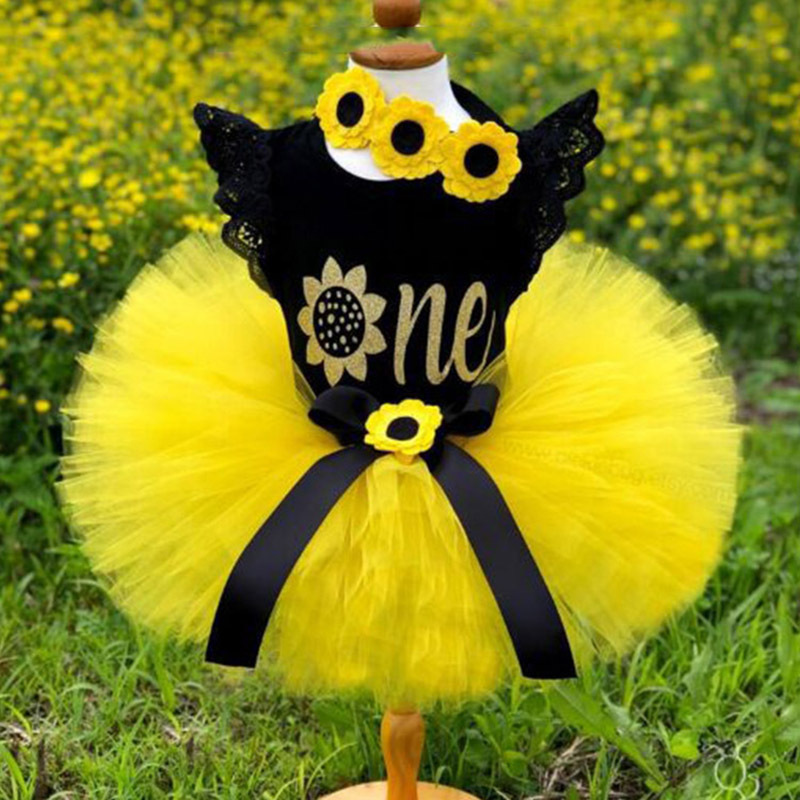 Wholesale Organic Cotton Knitted Sunflower Pattern Romper And Skirts With Headband Set