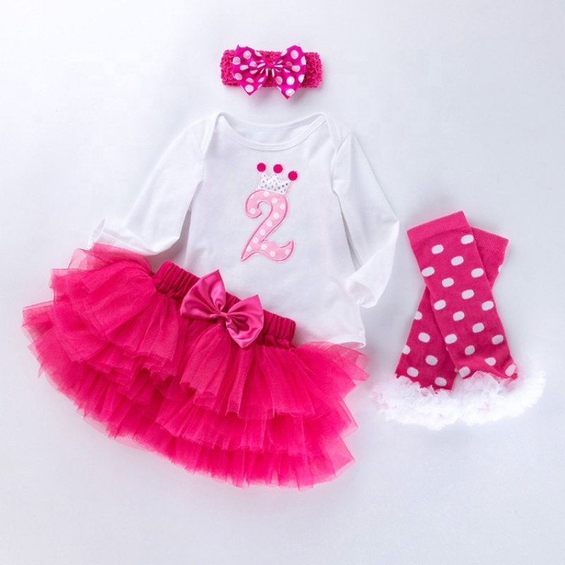 New Arrival Cotton Baby Girl Birthday Bodysuit With Tutu Skirts And Leg Warmer And Headband 