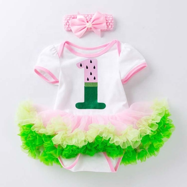 Factory Sale Little Girl Birthday Bodysuit With Chiffon Skirts And Hairband For Birthday
