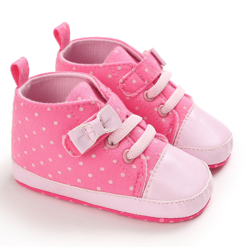 Wholesale Light Anti-Slippery White Pink Hook and Loop Canvas Shoes for Baby Girls