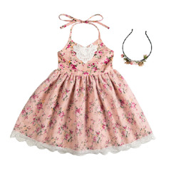 Baby Girl Kids Vintage Flower Tutu Backless Princess Dresses
