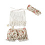 Wholesale Boutique Kids Lace Tank Top And Floral Pompom Shorts Clothing Outfit Set With Headband 