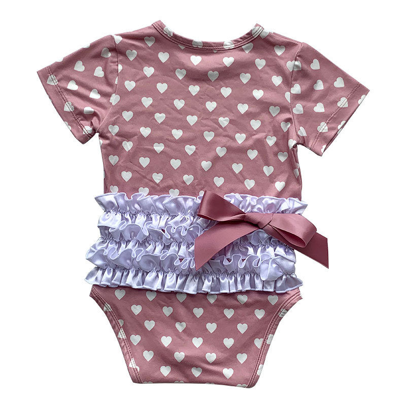 New arrival summer pink polka dots bodysuit baby boutique icing romper with ribbon bow