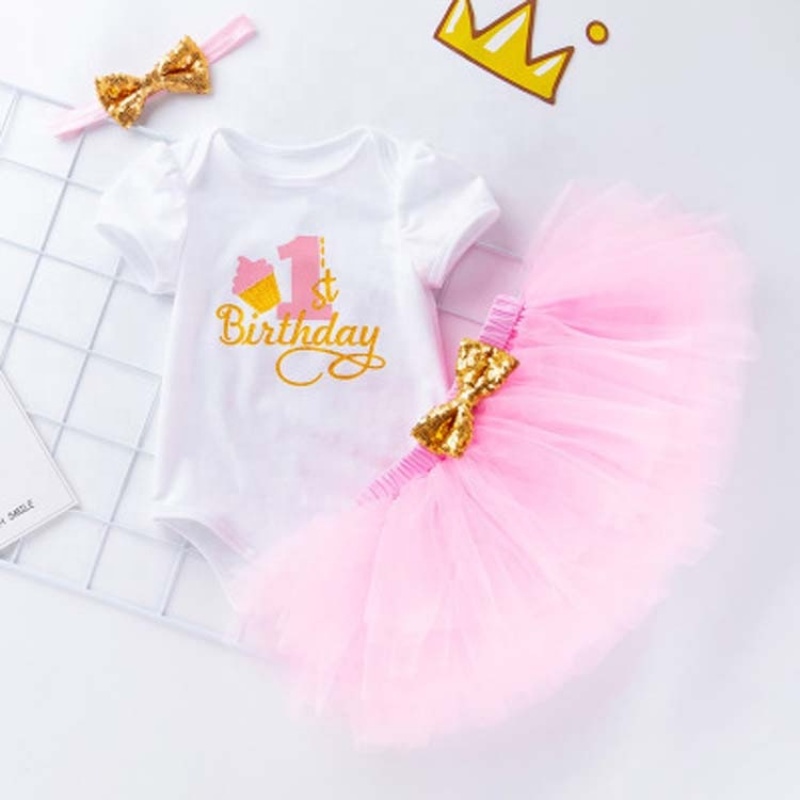 Wholesale Baby Girl Birthday Photo Shoot Romper And Tutu Skirts With Headband Set
