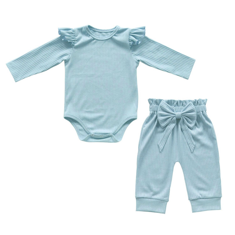Factory Direct Sale Cotton Baby Long Sleeves Romper With Long Pants Outfit Set