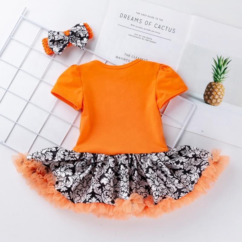 Cheap pumpkin orange puff sleeve halloween baby tutu dresses set