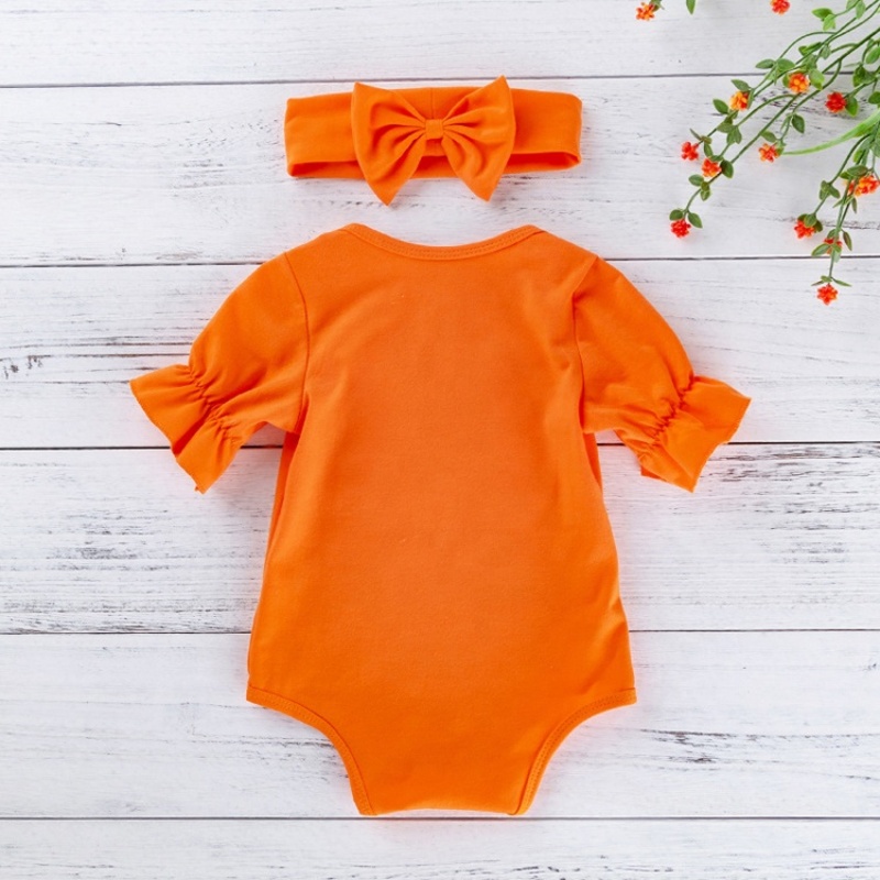 2021 flared long sleeve orange cartoon halloween kids clothes romper