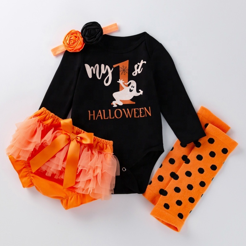 2021 fall halloween cotton sleeveless white romper baby girl new born set