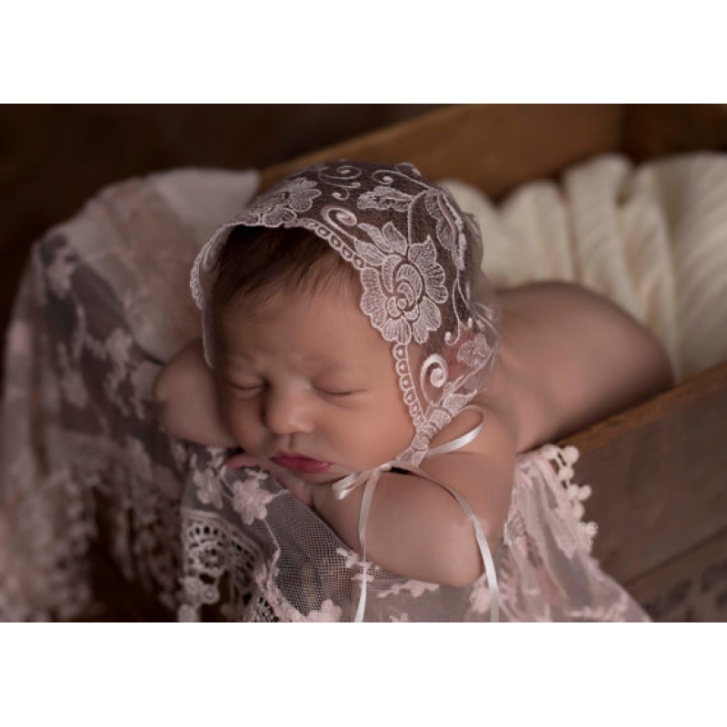 Newborn Photography props Baby Girl Beanie Ribbon Laced Flower  Hat