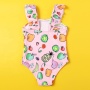 Latest design korea pink girls kids one piece fruit print bikini