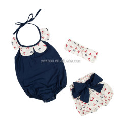 Wholesale Cotton Boutique Baby Floral Petal Romper With Bow Shorts And Matching Headband 