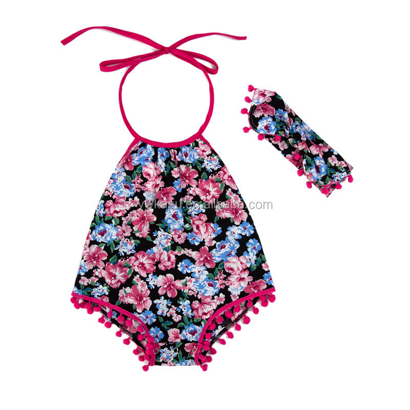 2018 New born baby clothes boutique pompom style clothes cotton baby clothes