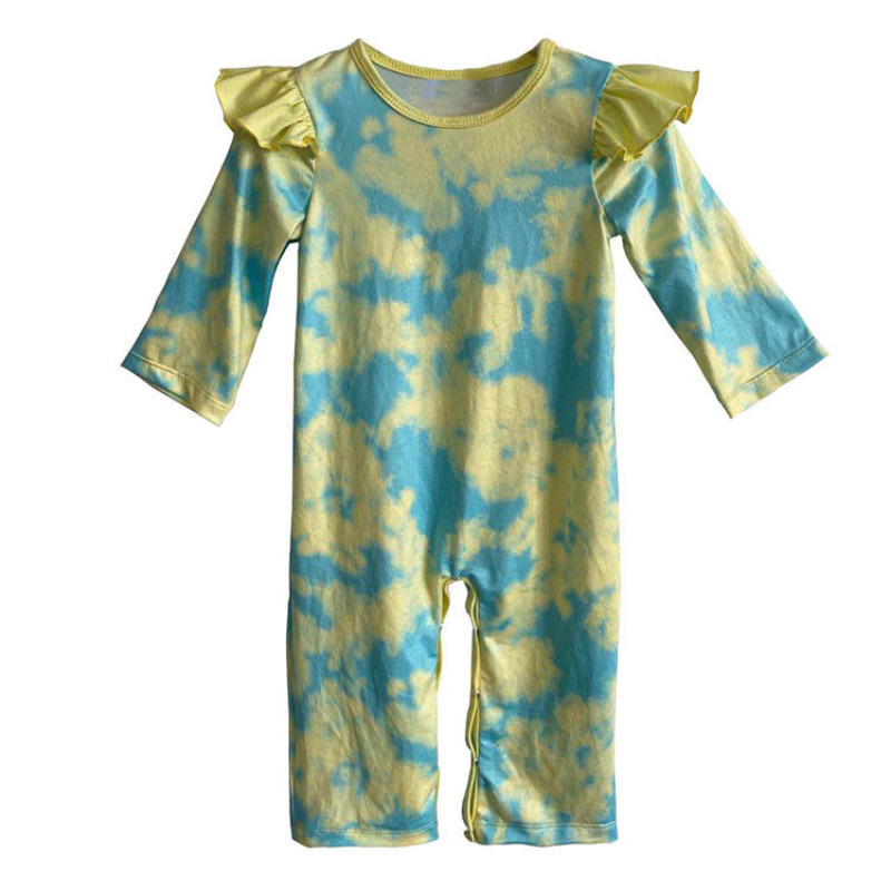 2020 hot new design elastic tie dye clothes fall flutter long sleeve baby jumpsuit