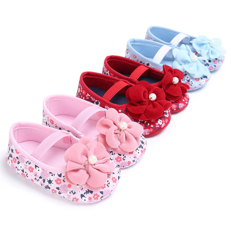 Hot Sale Boutique Cheap Flower Girls Pink Gold White Wedding Flat Shoes for Baby and Kids