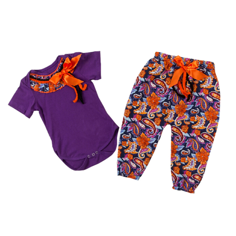 Wholesale White Cotton Romper With Floral Long Pants Girl Clothing Set