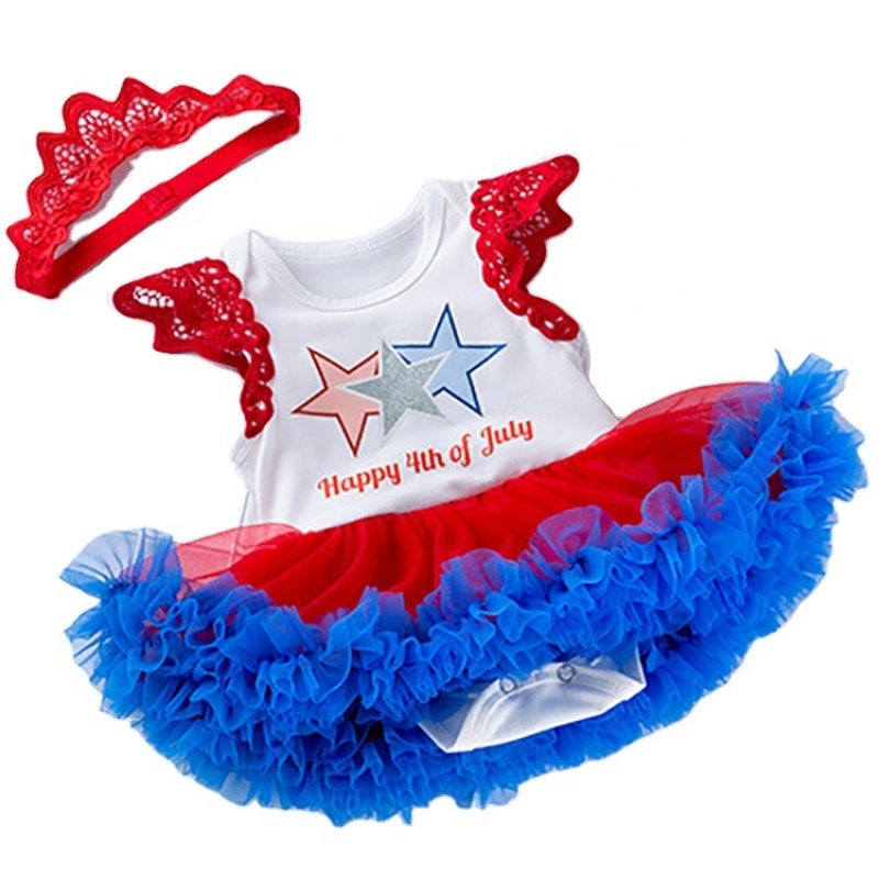 Red and Blue 4th of July USA baby girl dresses clothing set