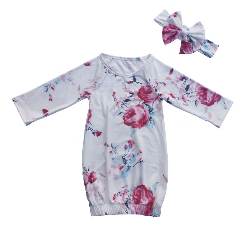 Unisex Long Sleeve Baby Gown Milk Silk Baby Sleeper Baby Knotted Gowns