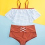 2021 bathers swimwear red one piece blockcolor ruffle swimsuit
