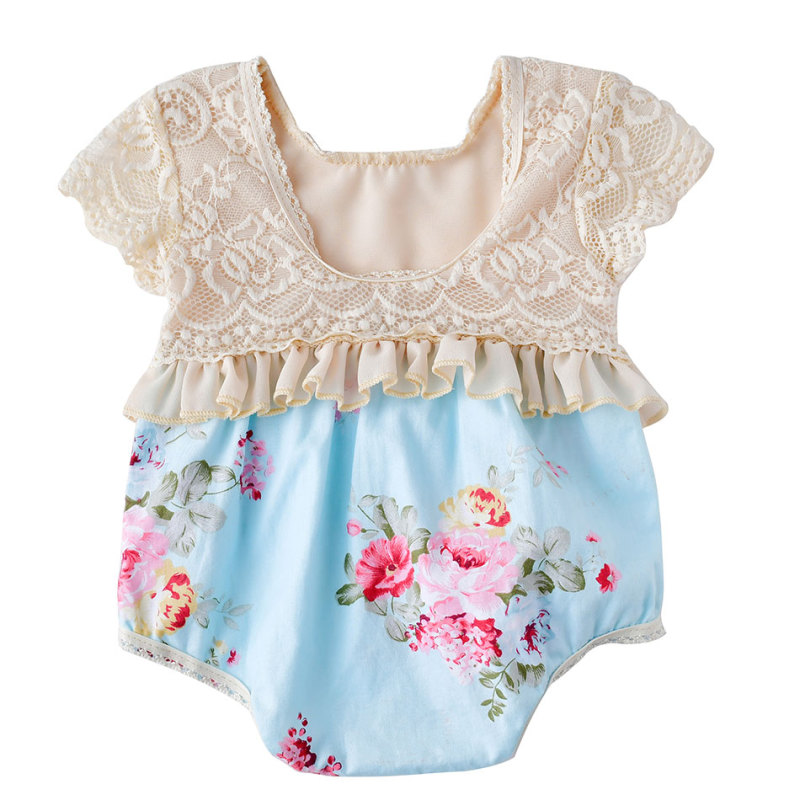 Boutique cute cotton floral baby romper ruffle onesie infant girl rompers
