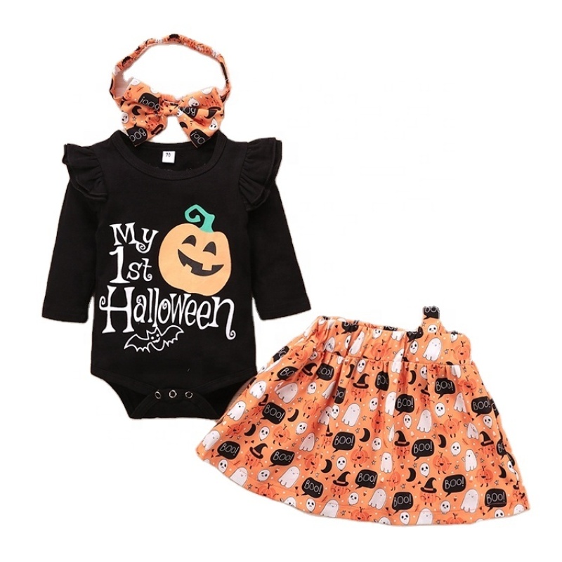 2021 fall halloween cotton sleeveless white romper baby girl new born set