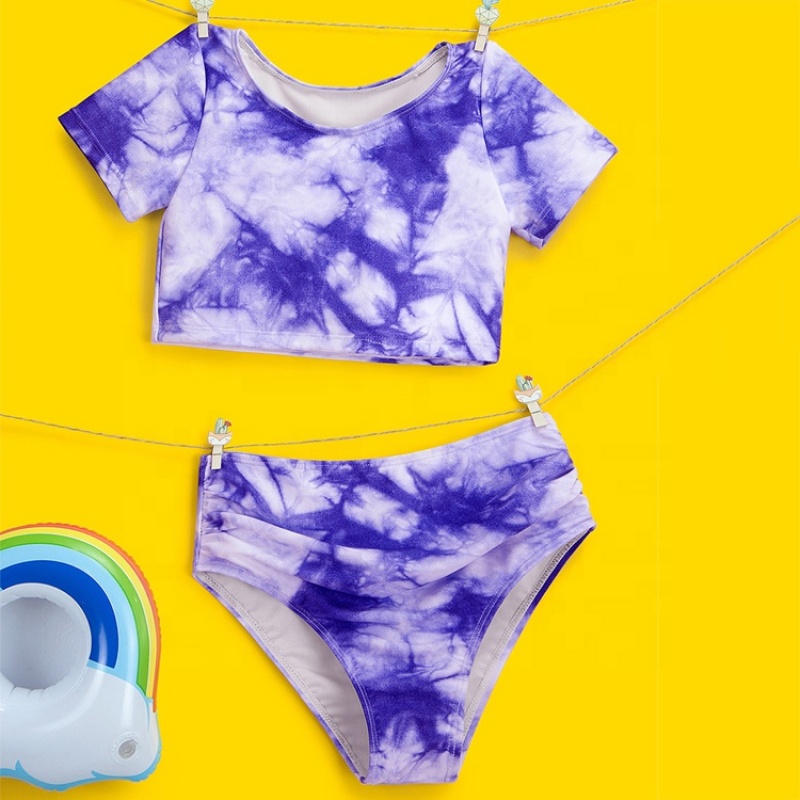 2021 swimwear pink purple sport style tie dye bikini set