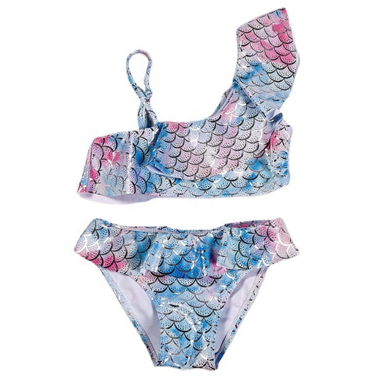 2021 kids luxury trendy change color luxury mermaid scale swimwear sets sparkling bikinis