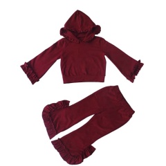  High Quality OEM Style Warm Fall Cotton Ruffle Girl Clothing Set With Hoodie
