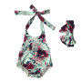 Wholesale Infant  sunflower halter Baby Romper With Headband Set