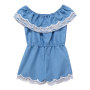 Wholesale  Ruffle Baby Girl Rompers  Denim  O-neck Lace Denim romper Clothes Jumpsuit