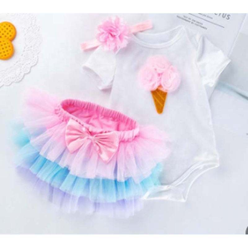 Manufacturer Sale Little Girl Birthday Bodysuit With Skirts And Headband For Smash Cake