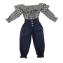 Wholesale Fall Kids Girl Denim Pants Plaid  Blouse Top 2 pcs Clothing Set