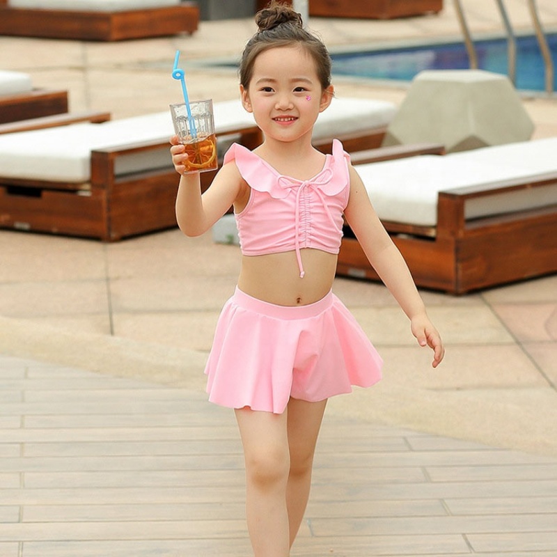 Latest design pink two piece sexy designer swimsuit front tie ruched bikini