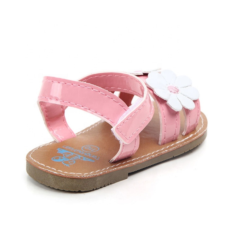 Summer pink high quality shoes flower double strap infant sandals