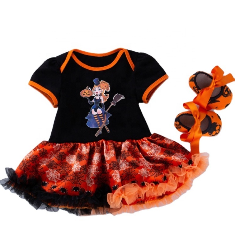2021 cute cartoon pumpkin puff short sleeve tutu pettiskirt luxury baby dresses